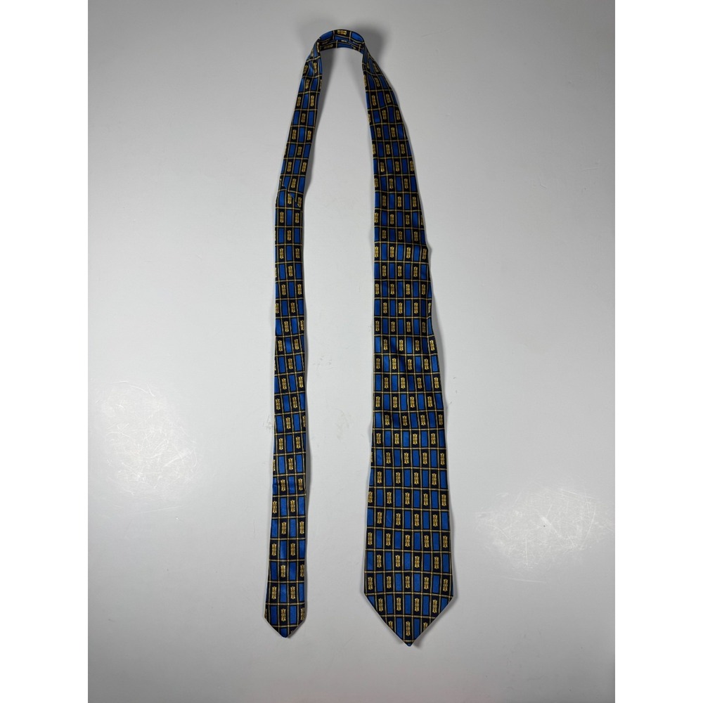 Luca Franzini Mens Blue Yellow Geometric Print Silk Adjustable Formal Neck‎ Tie